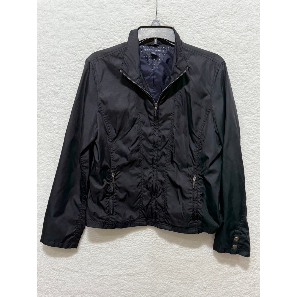 VTG Tommy Hilfiger Womens Lightweight Black Full‎ Zip Jacket Coat L/G